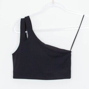 Fabletics Womens Asymmetrical Double Strap Midi Bra Size S Black Athletic Gym